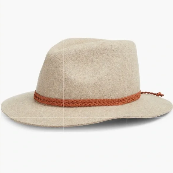 Treasure & Bond Ivory 100% Wool Fedora Hat Wide Brim Frayed Ribbon NWT Ivory Rancher - Wool Felt Fedora Hat (Beige) | Lack of Color  main image 2